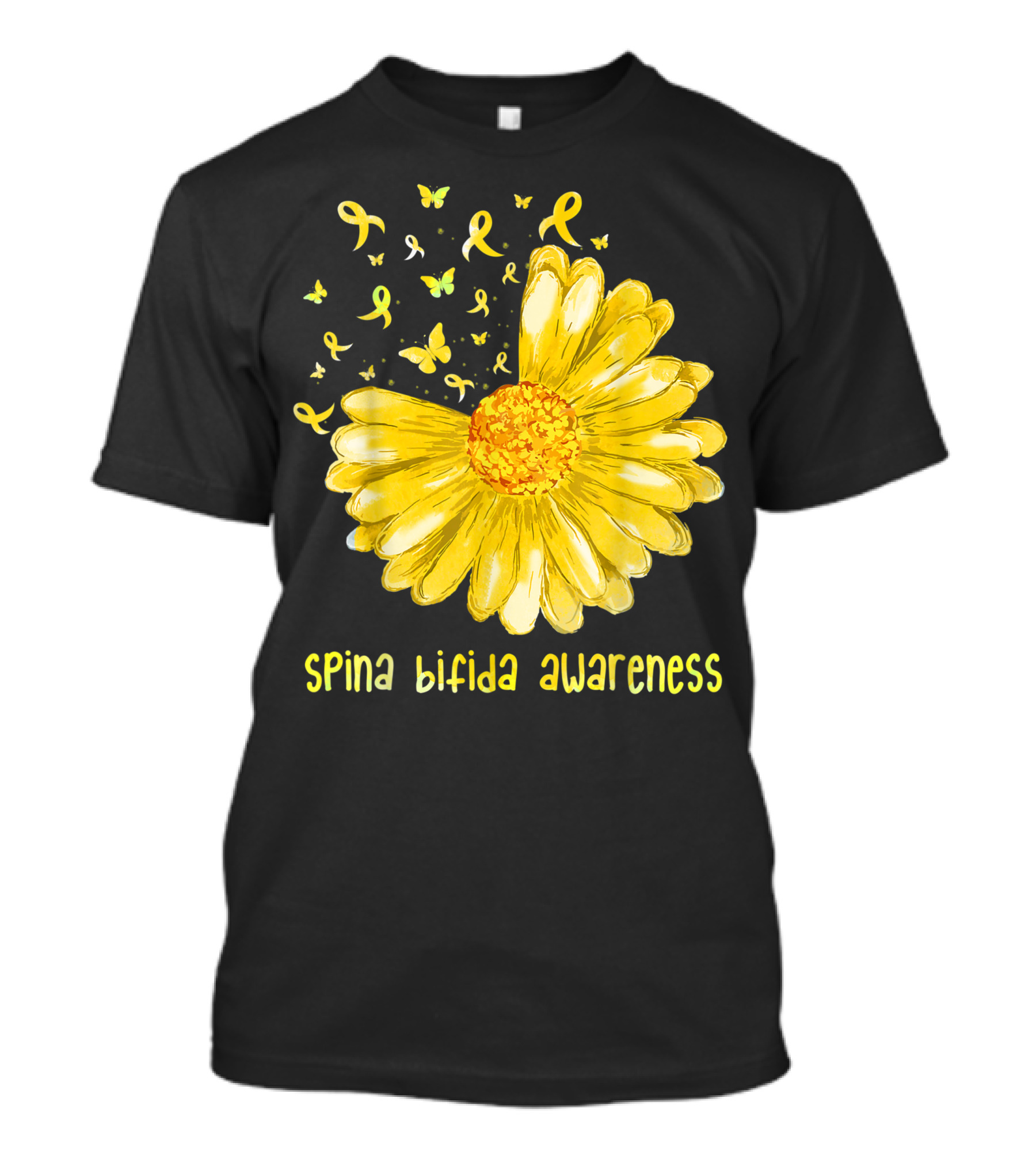 Daisy Butterfly Yellow Ribbon Spina Bifida Awareness Flower T-Shirt