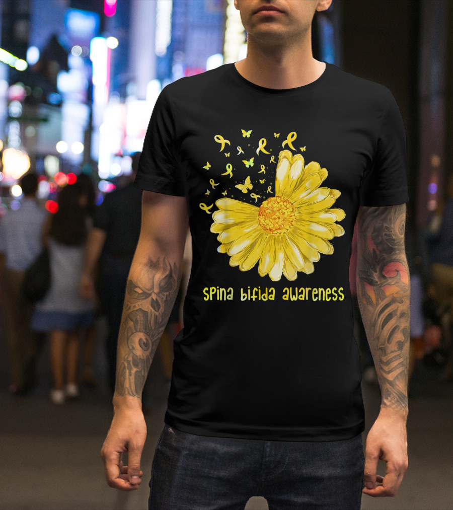 Daisy Butterfly Yellow Ribbon Spina Bifida Awareness Flower T-Shirt
