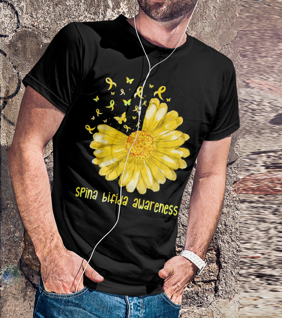 Daisy Butterfly Yellow Ribbon Spina Bifida Awareness Flower T-Shirt