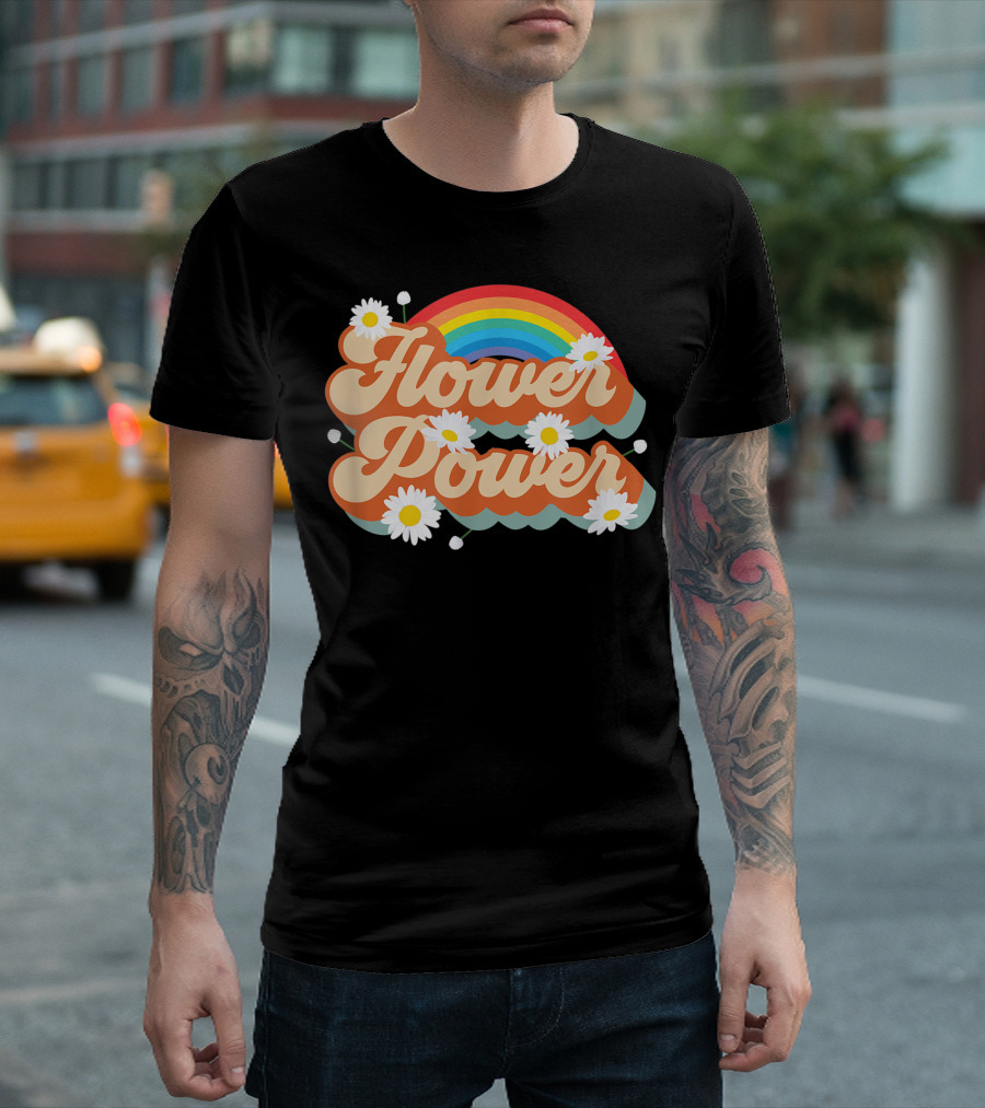 Daisy Flower Power 70s Style Rainbow Hippie Retro T-Shirt