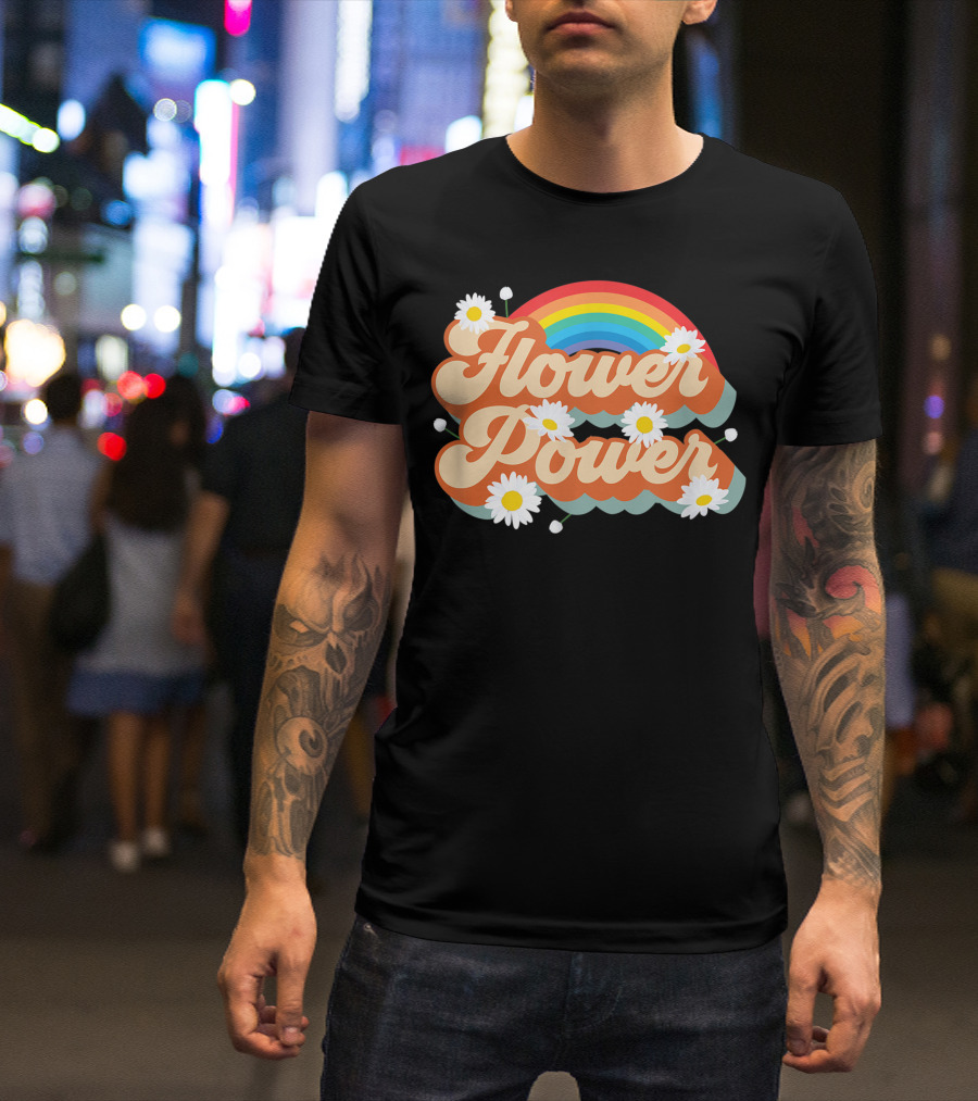 Daisy Flower Power 70s Style Rainbow Hippie Retro T-Shirt