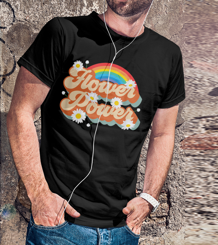Daisy Flower Power 70s Style Rainbow Hippie Retro T-Shirt