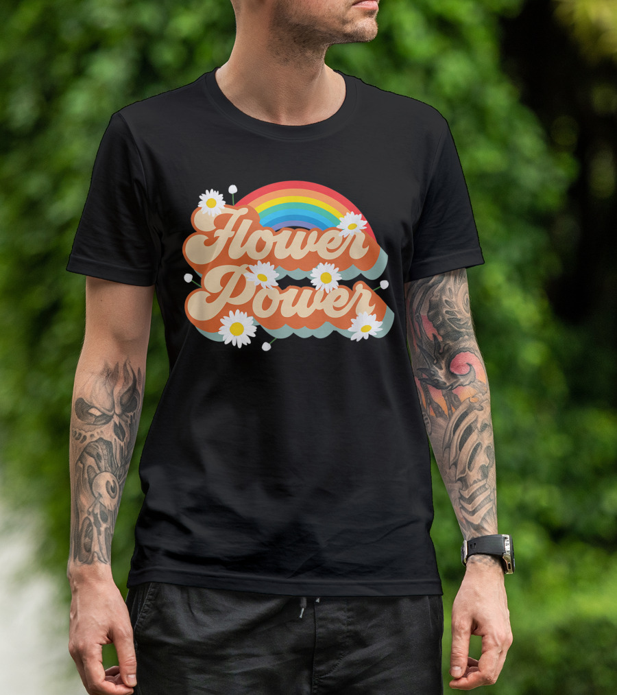 Daisy Flower Power 70s Style Rainbow Hippie Retro T-Shirt