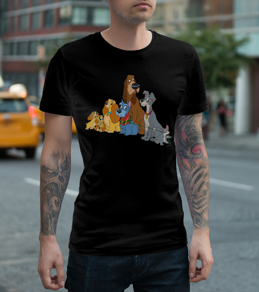 Disney Lady And The Tramp Classic Dog Characters Illustrated Group T-Shirt