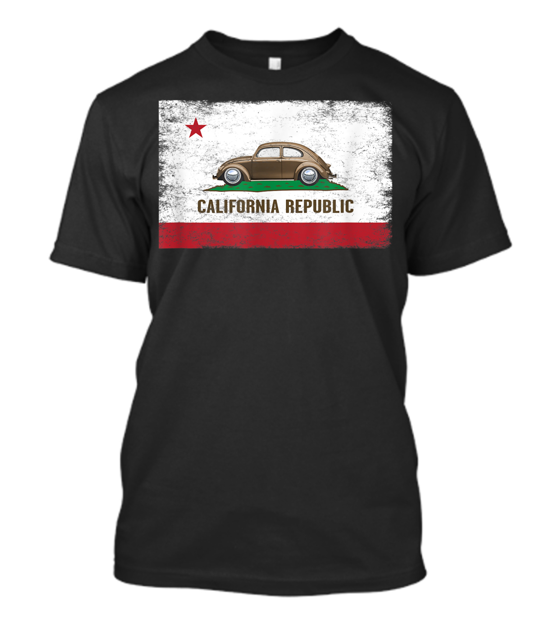 Distressed California Republic Flag With Beetle Buggy Humor T-Shirt