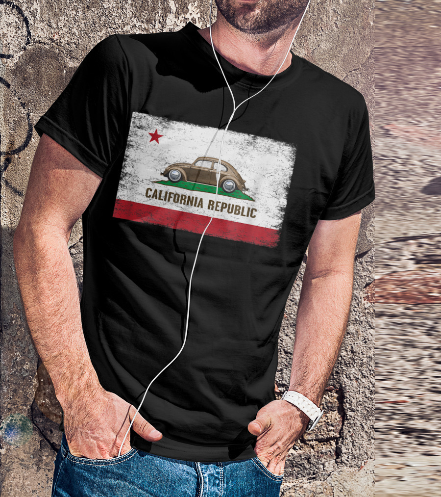 Distressed California Republic Flag With Beetle Buggy Humor T-Shirt
