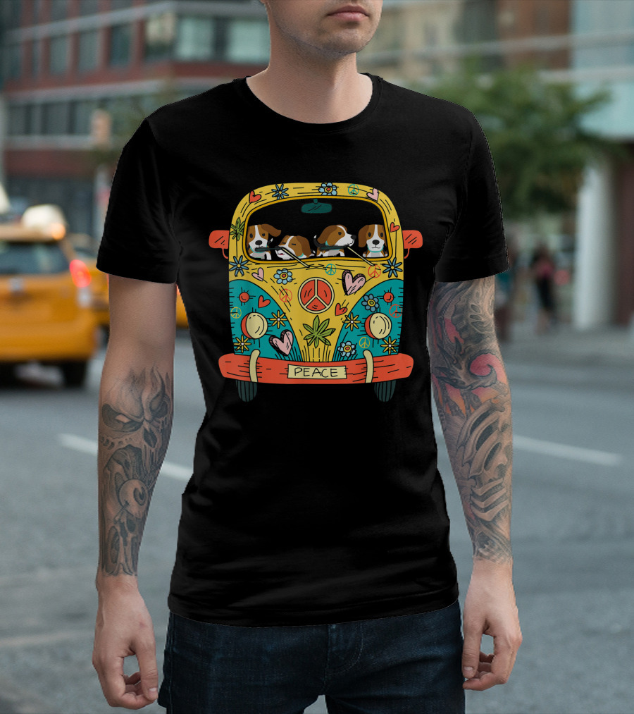 Peaceful Beagle Lover Hippie Van Adventure with Dog Hippy T-Shirt