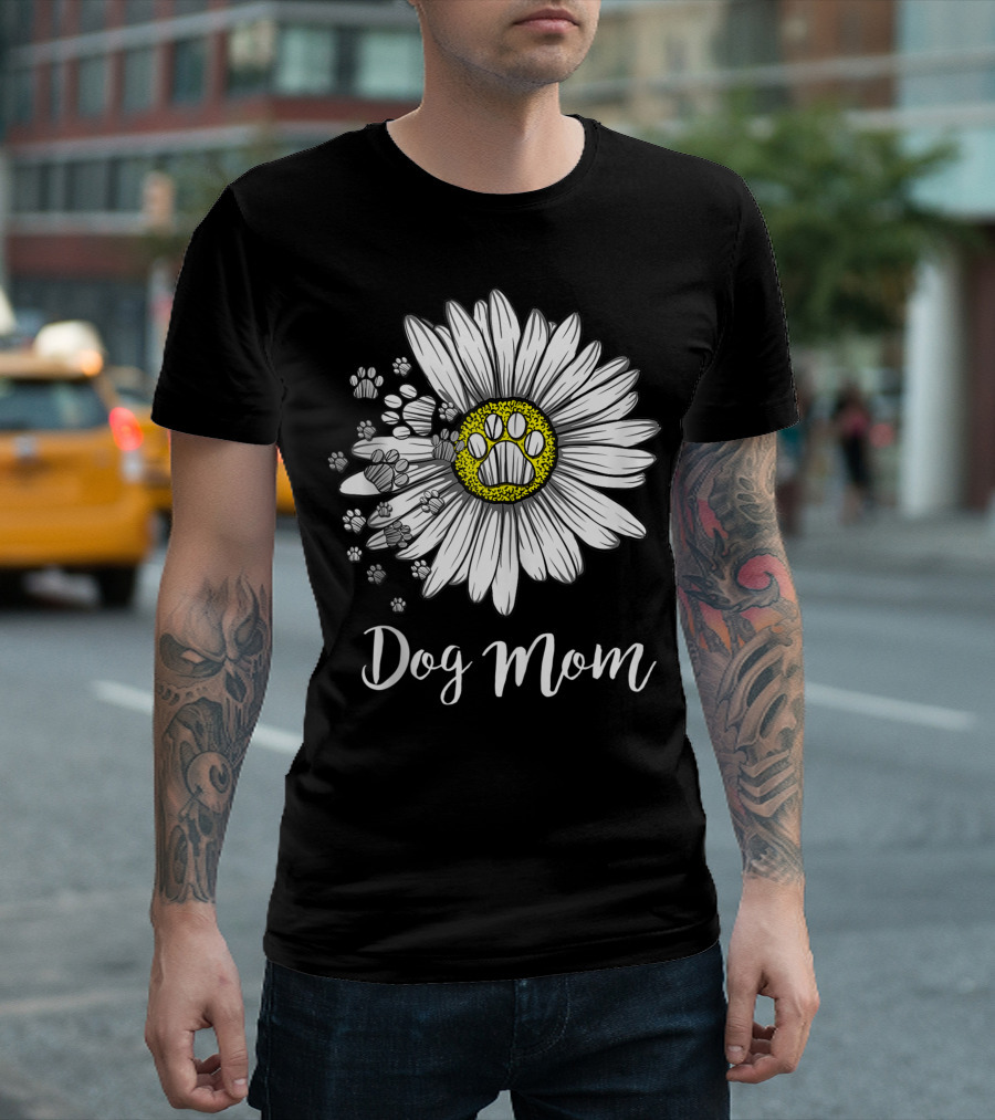 Dog Mom Daisy Flower with Paw Prints T-Shirt