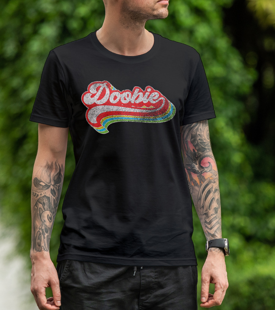 Doobie Retro Distressed Rainbow Script T-Shirt