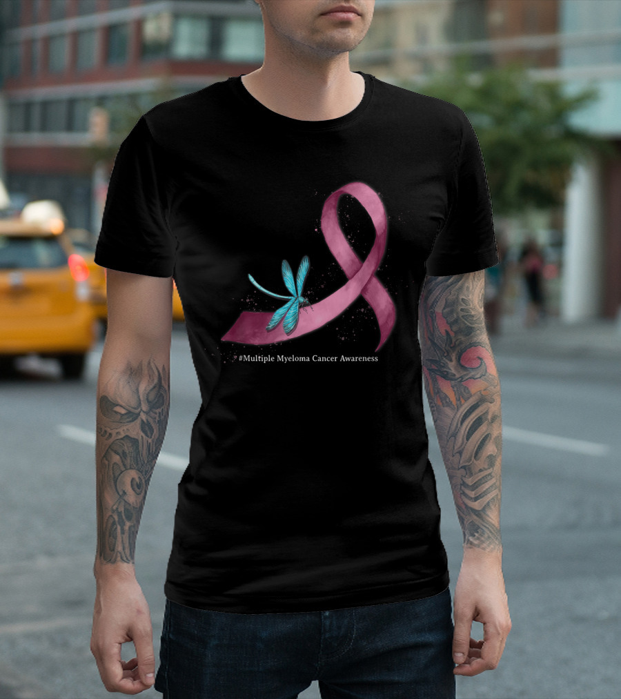 Dragonfly Burgundy Ribbon #Multiple Myeloma Cancer Awareness T-Shirt