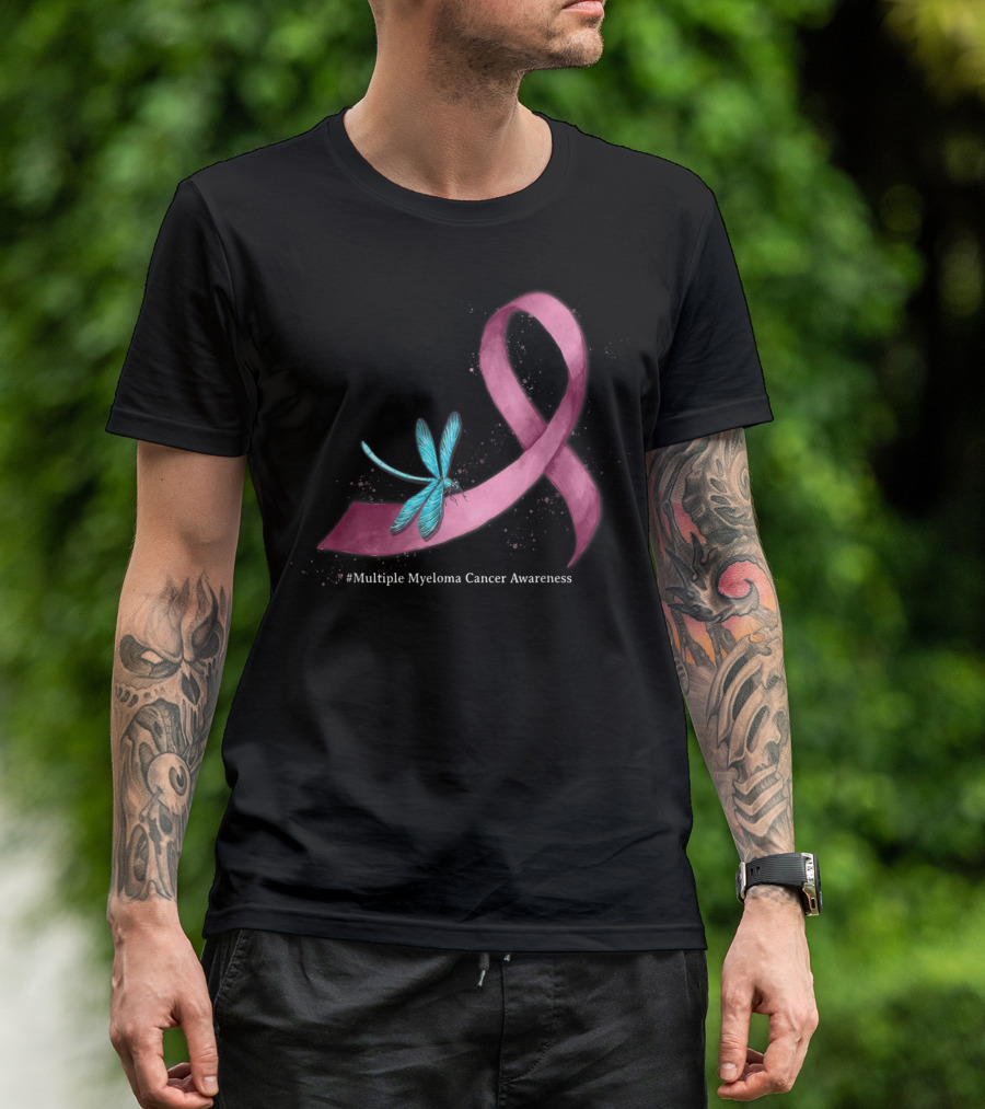 Dragonfly Burgundy Ribbon #Multiple Myeloma Cancer Awareness T-Shirt