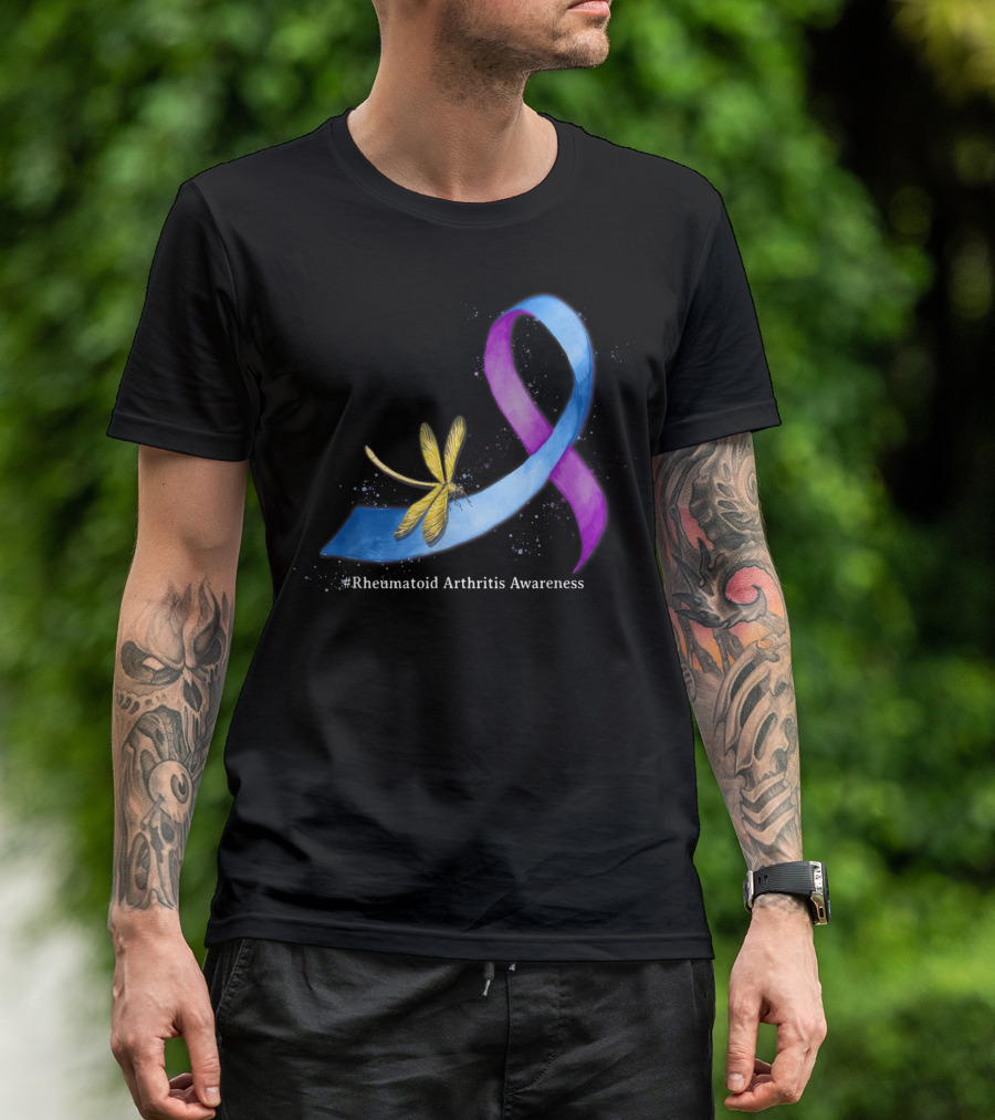 Dragonfly With Purple And Blue Ribbon For Rheumatoid Arthritis Awareness T-Shirt