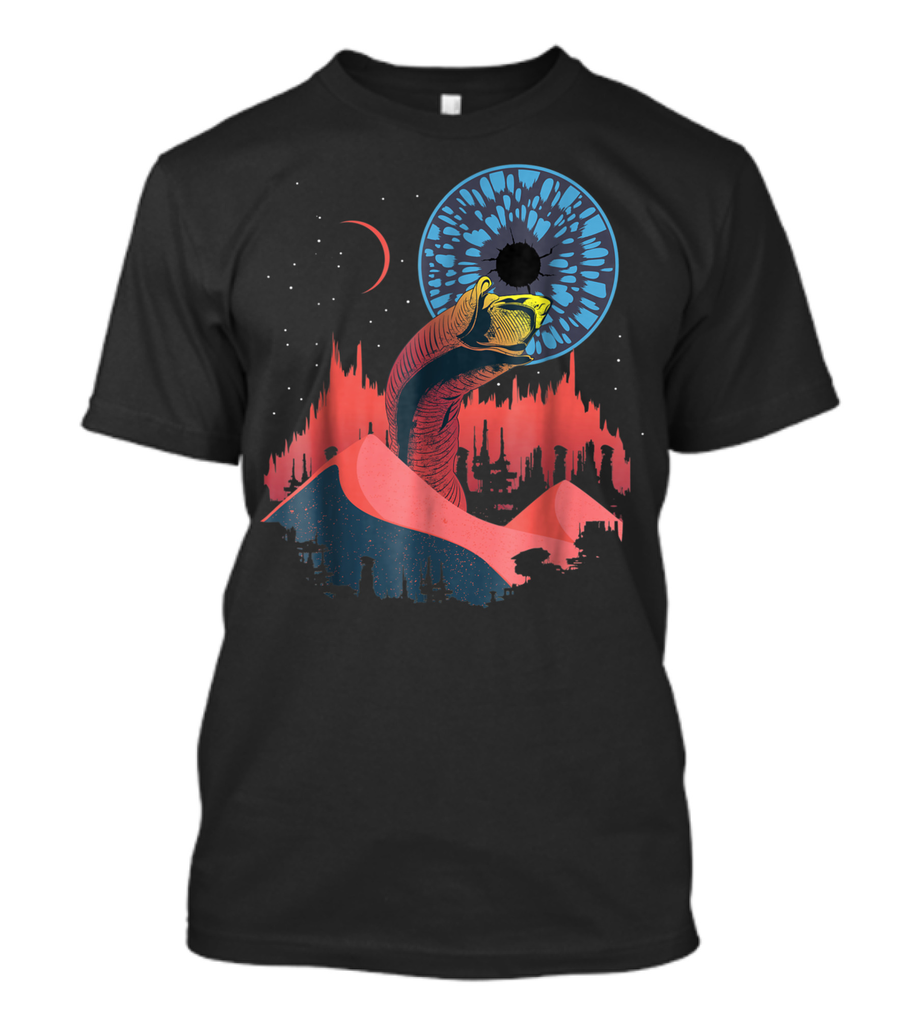 Dune Blue Eye SciFi Wormsign Desert Scene T-Shirt