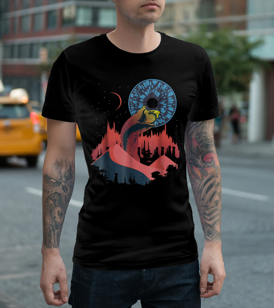 Dune Blue Eye SciFi Wormsign Desert Scene T-Shirt