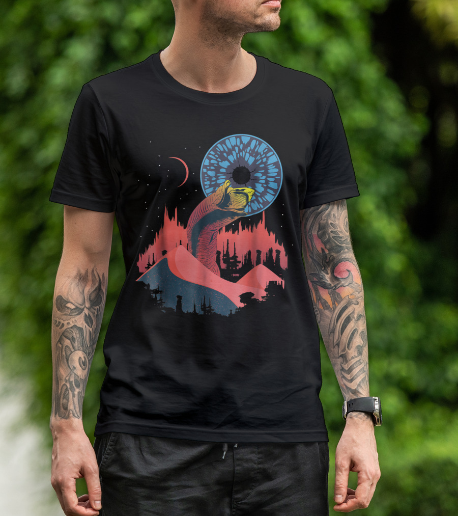 Dune Blue Eye SciFi Wormsign Desert Scene T-Shirt