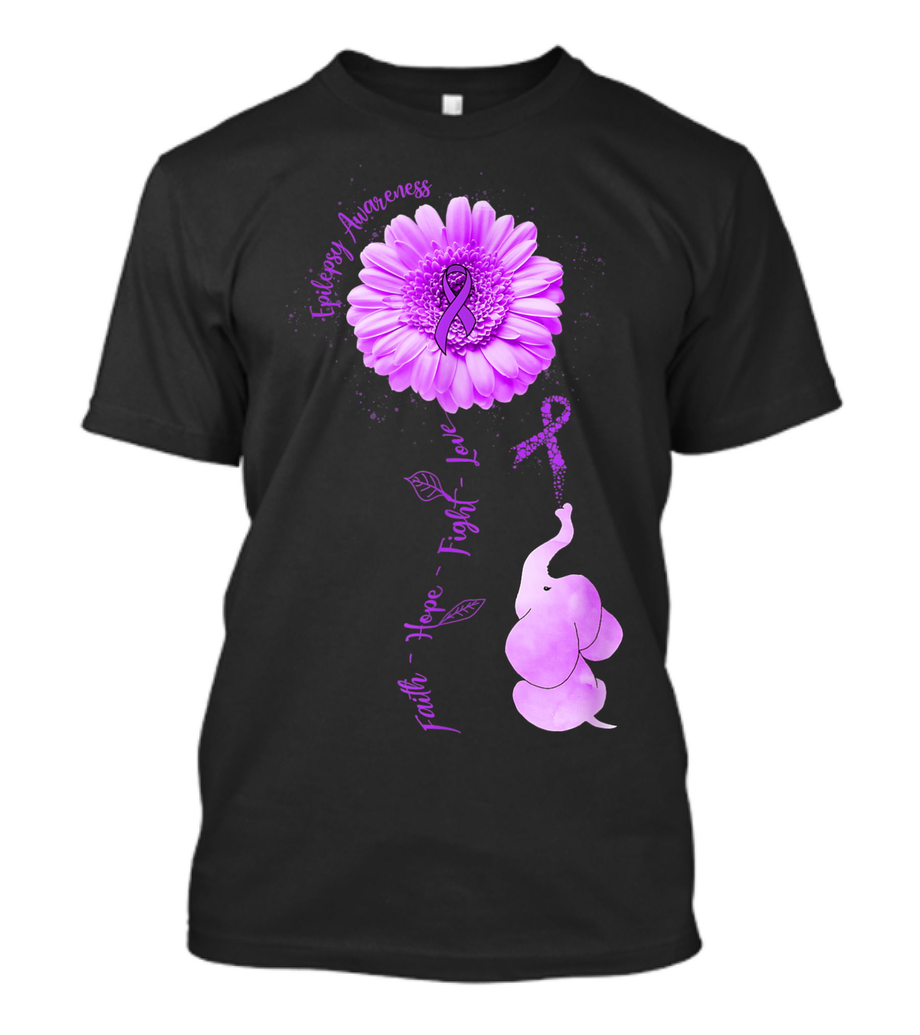 Epilepsy Awareness Faith Hope Fight Love Elephant Sunflower Purple T-Shirt