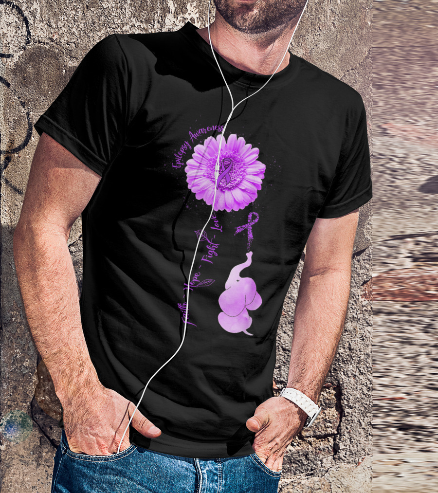 Epilepsy Awareness Faith Hope Fight Love Elephant Sunflower Purple T-Shirt