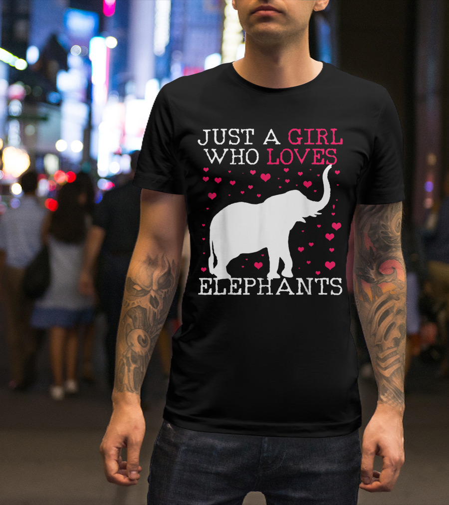 Just A Girl Who Loves Elephants Surrounded By Hearts T-Shirt