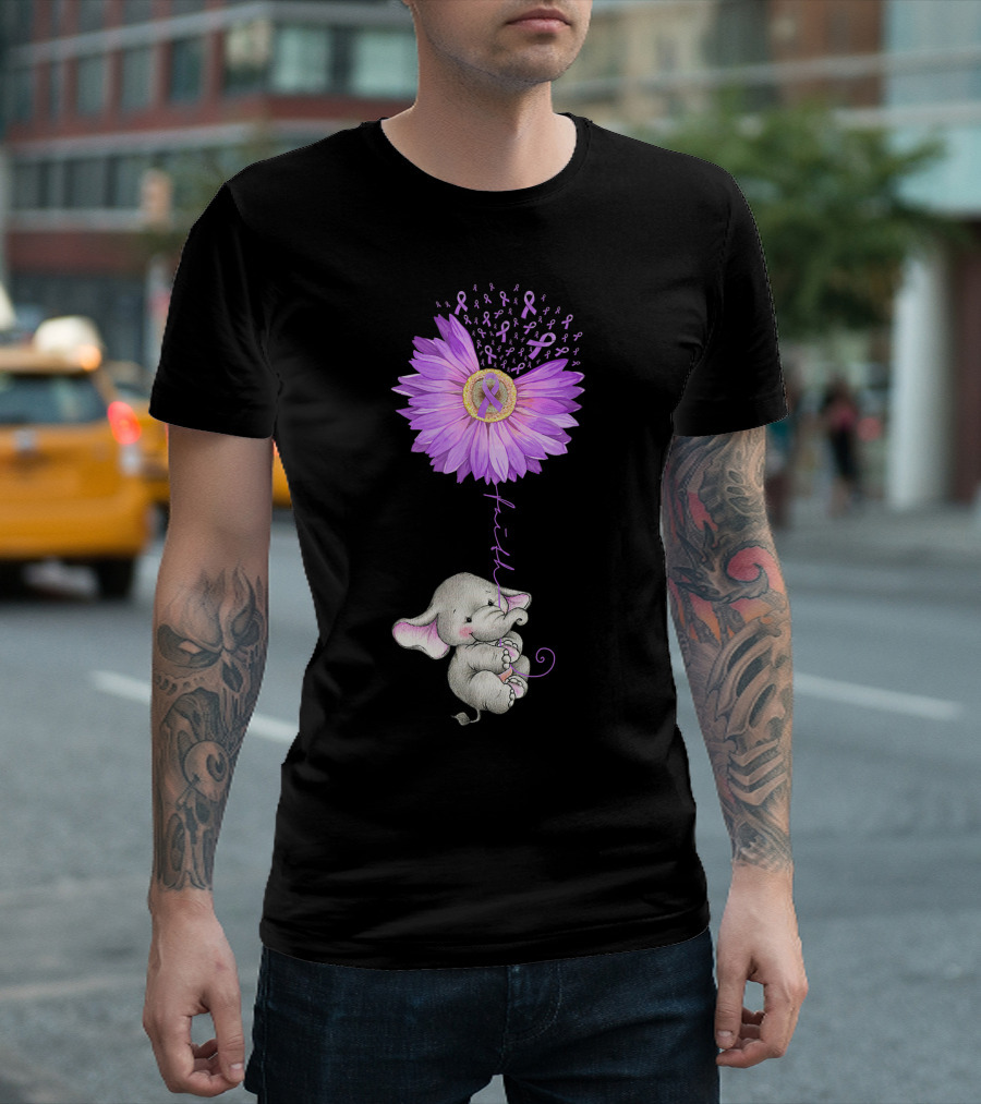 Faith Elephant Purple Sunflower Epilepsy Awareness T-Shirt