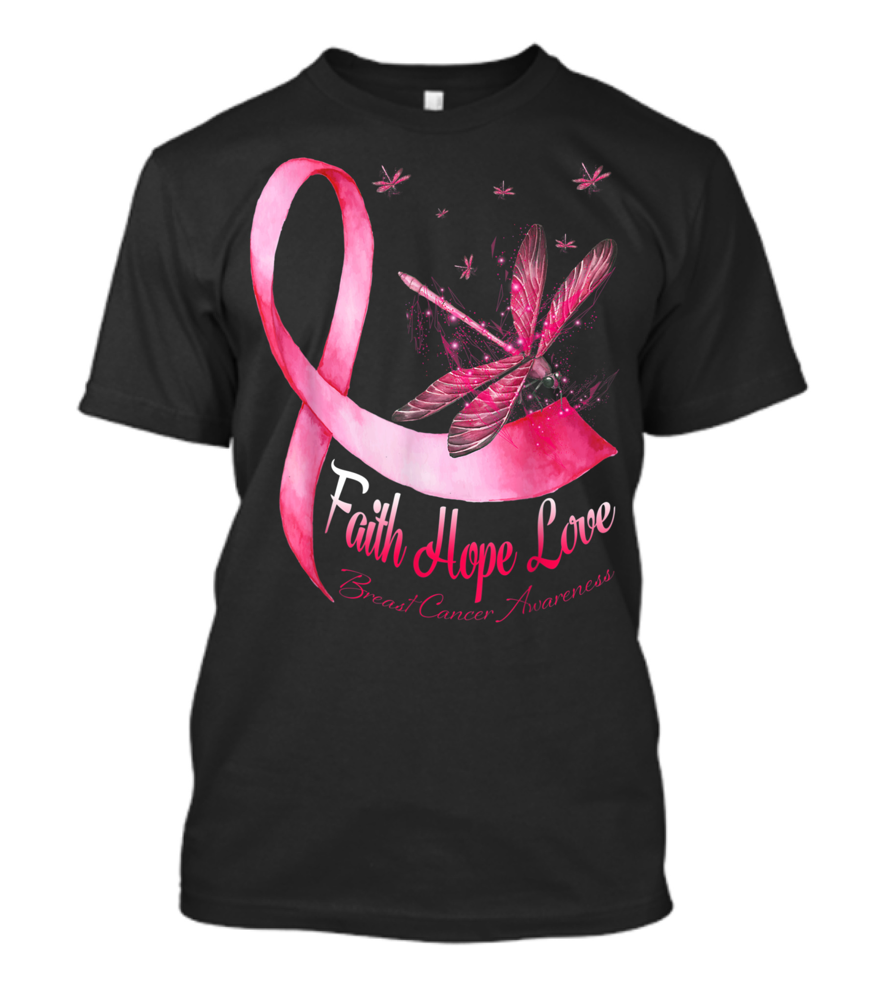 Faith Hope Love Breast Cancer Awareness Pink Ribbon Dragonfly T-Shirt