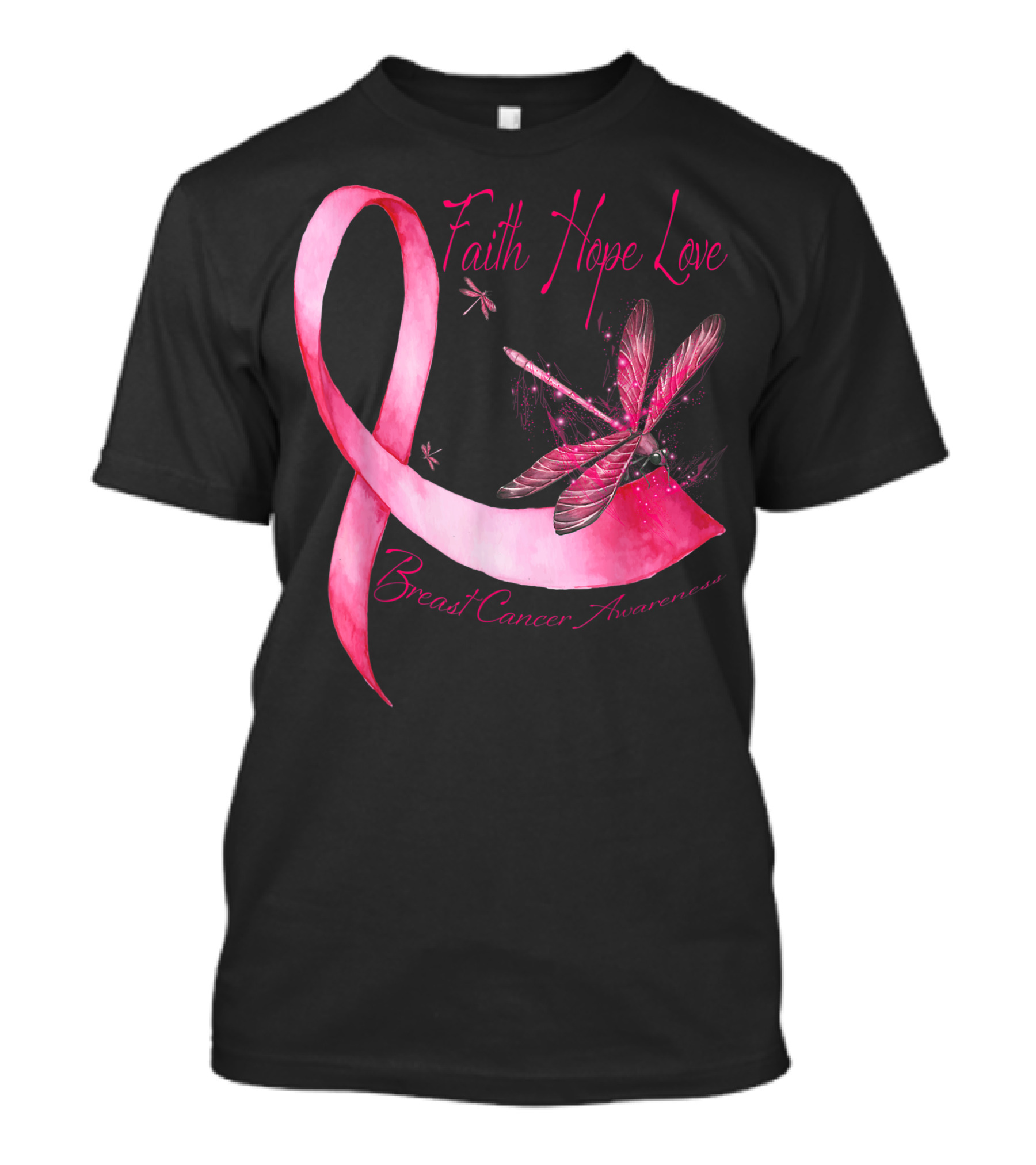 Faith Hope Love Dragonfly Pink Ribbon Breast Cancer Awareness T-Shirt