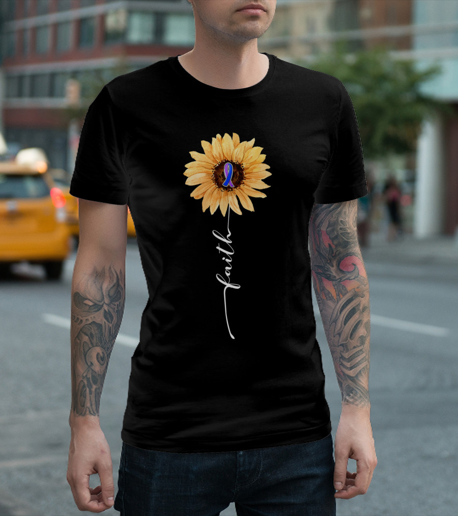 Faith Sunflower Purple Blue Rheumatoid Arthritis Awareness T-Shirt