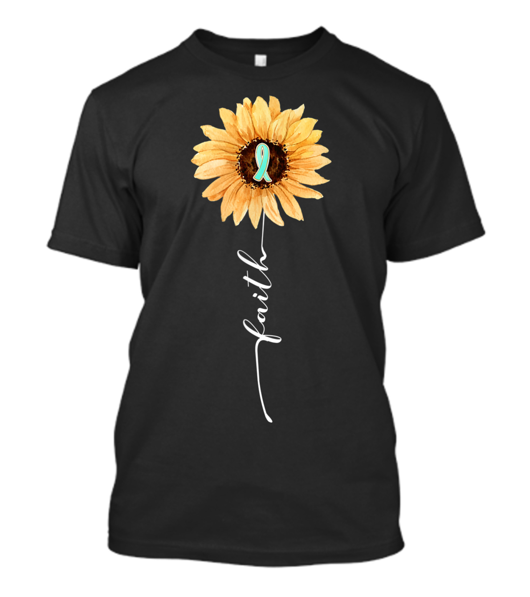 Faith Sunflower Teal Ribbon Cervical Cancer Awareness 76 T-Shirt