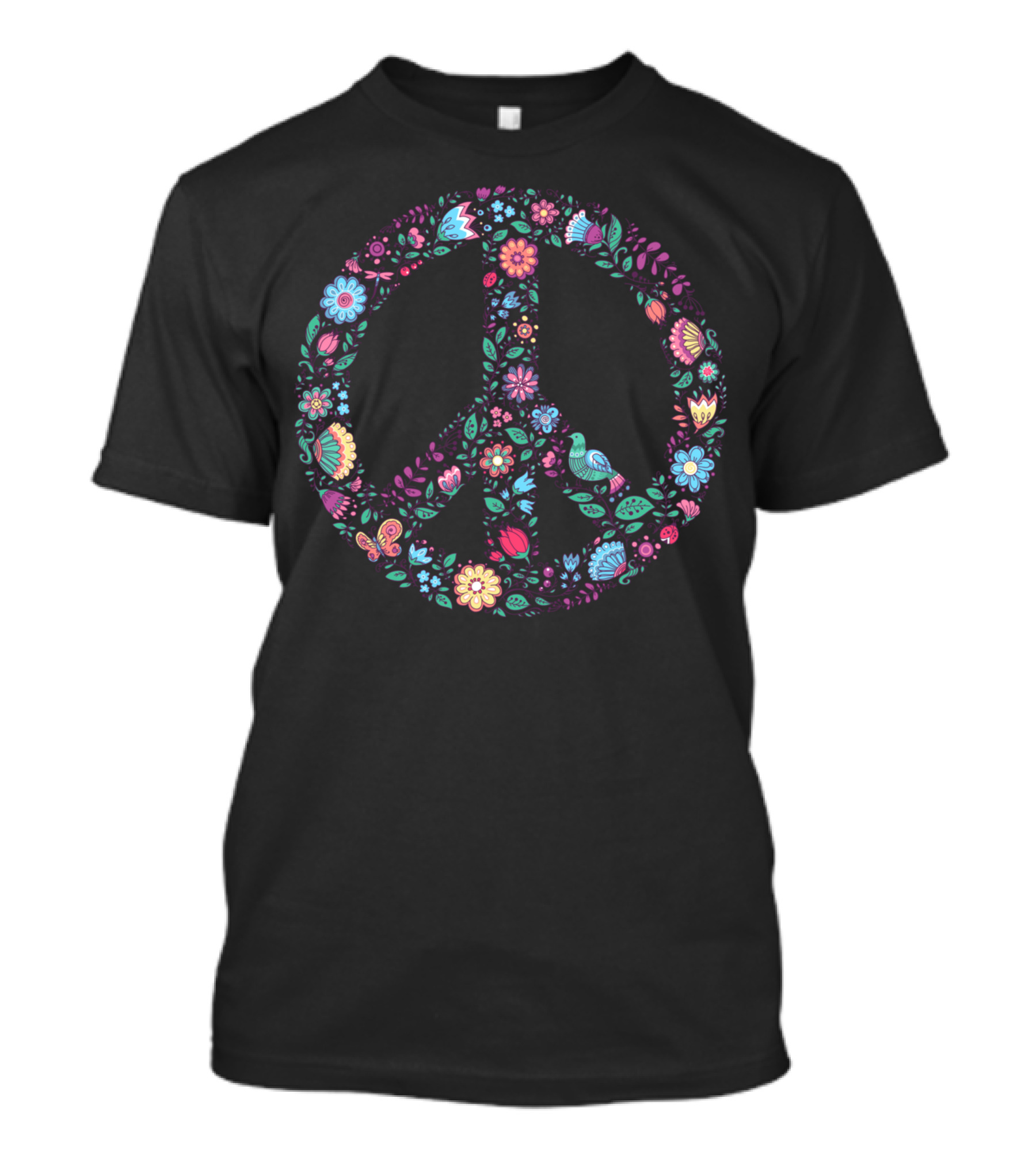 Floral Peace Symbol With Colorful Flowers And Leaves T-Shirt