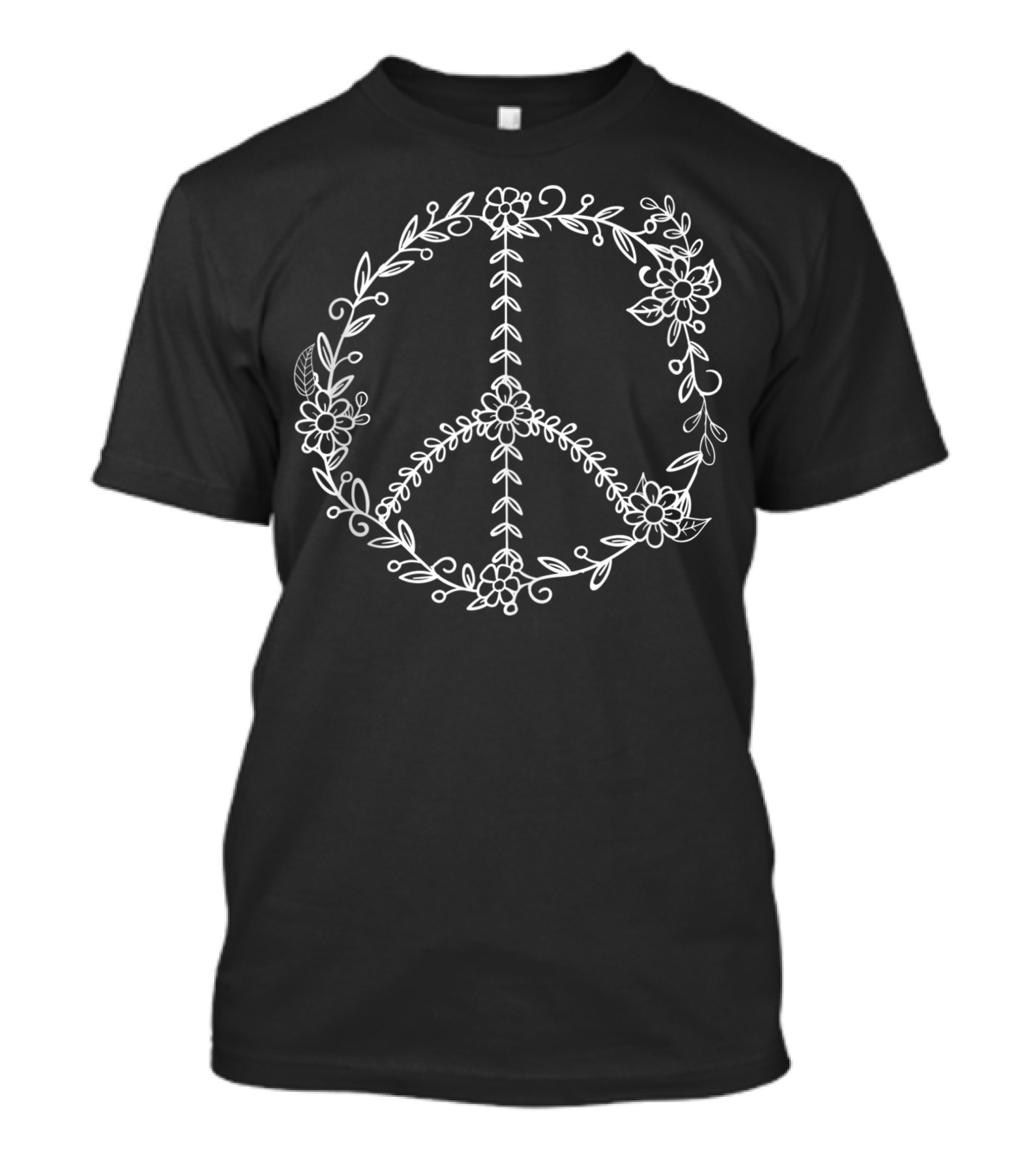 Flowers And Leaves Peace Sign Floral T-Shirt