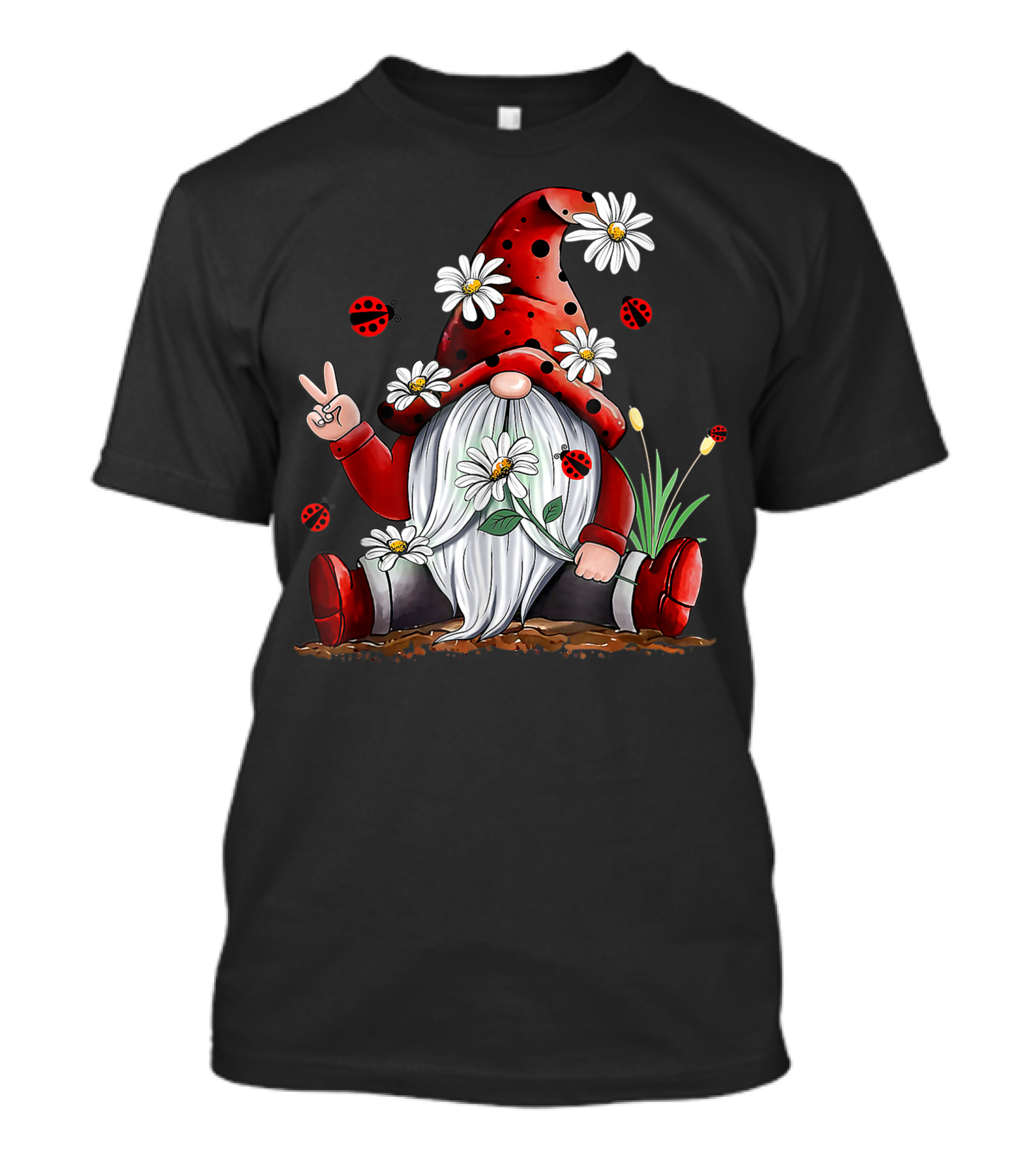 Gnome Hippie Peace Daisy Flower Leopard Ladybug T-Shirt