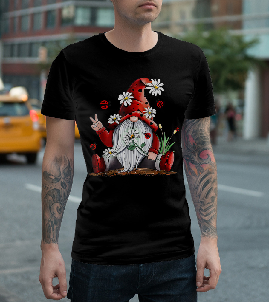 Gnome Hippie Peace Daisy Flower Leopard Ladybug T-Shirt