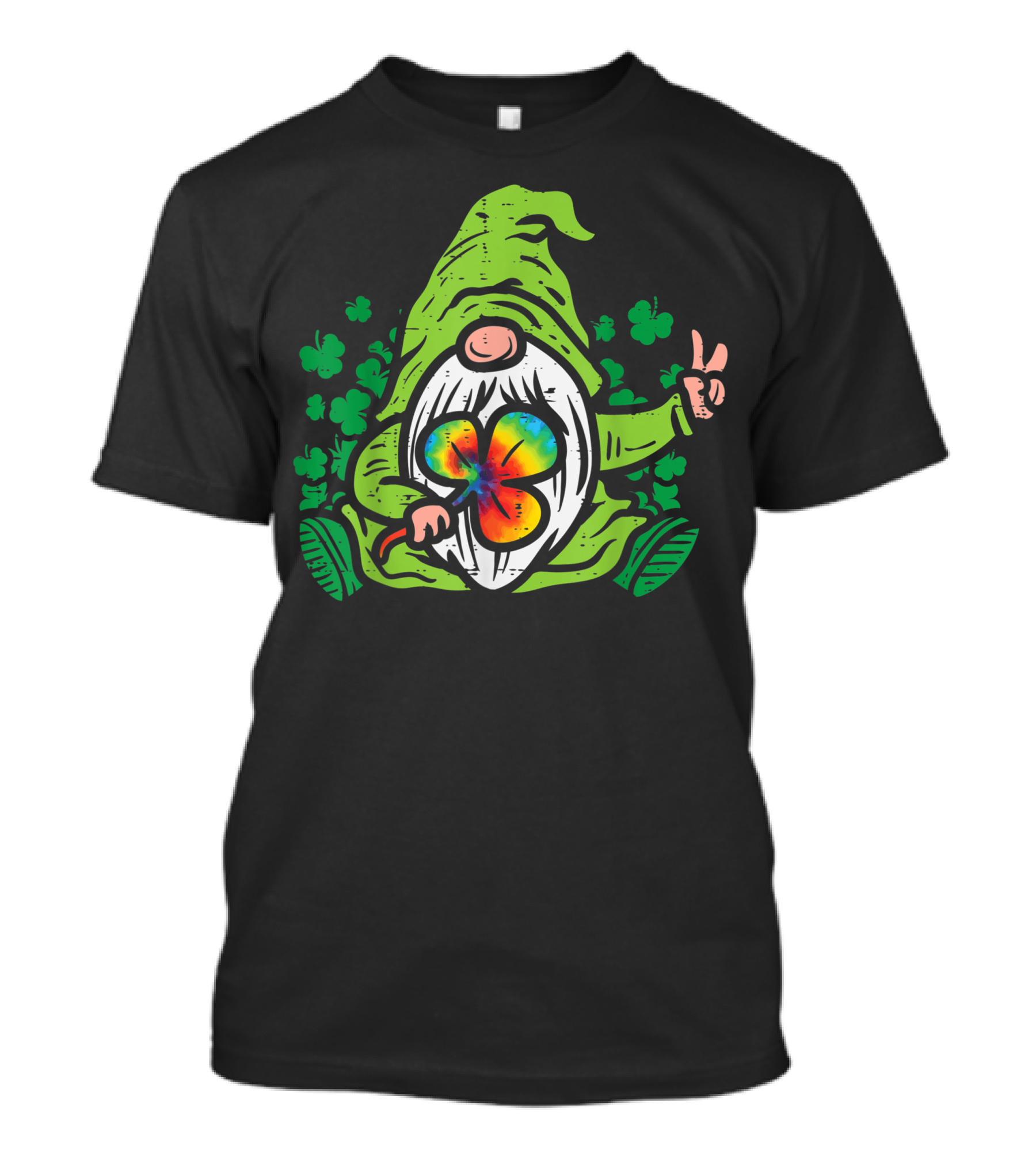 Gnome Tie Dye Shamrock Clover Peace St Patricks Day T-Shirt
