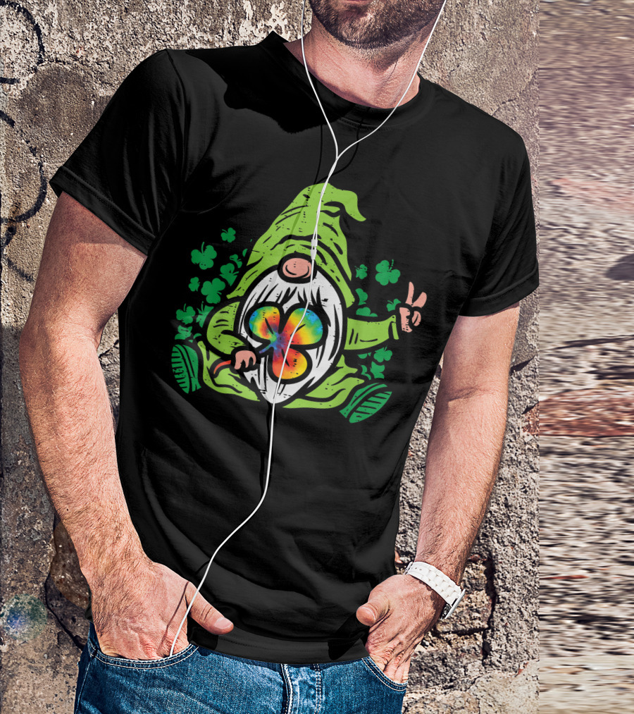 Gnome Tie Dye Shamrock Clover Peace St Patricks Day T-Shirt