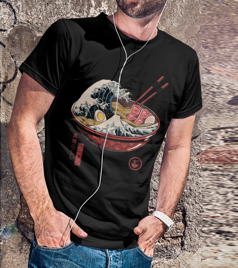 Great Ramen Wave Kanagawa Style Noodles Bowl Katsushika Hokusai Fusion T-Shirt