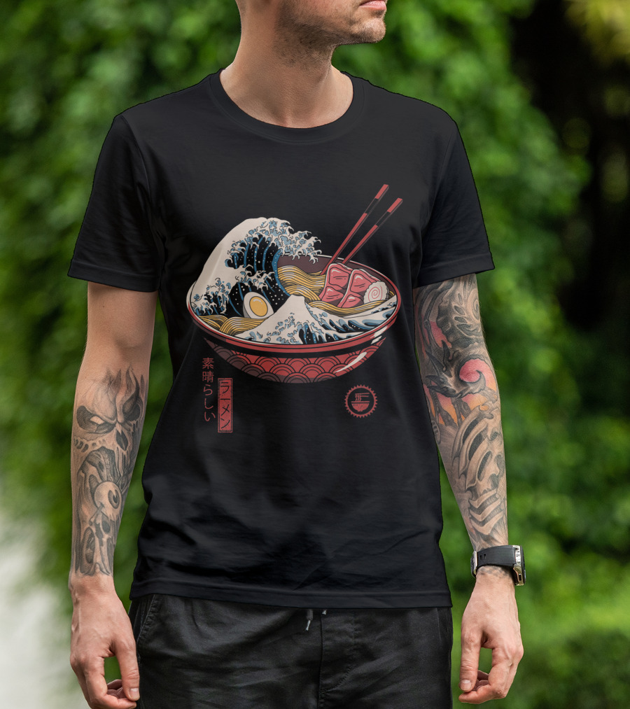 Great Ramen Wave Kanagawa Style Noodles Bowl Katsushika Hokusai Fusion T-Shirt