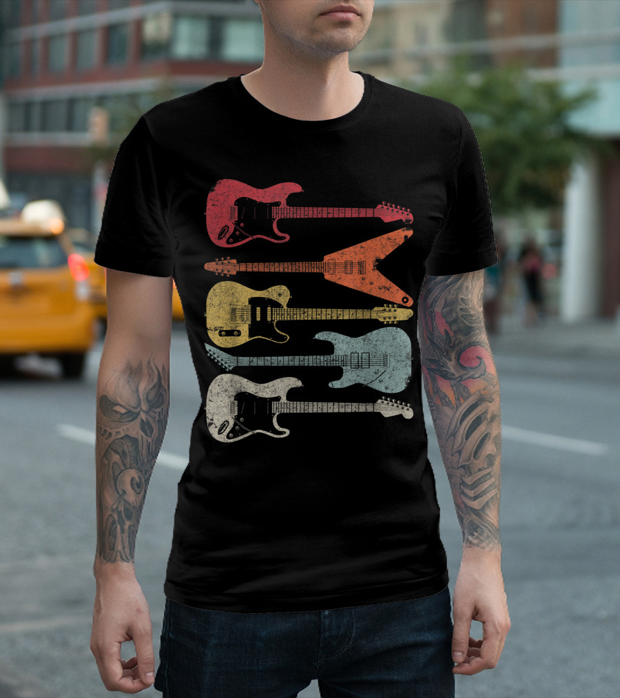 Guitar Style For Guitarist Vintage Multi-Color Electric Guitars T-Shirt
