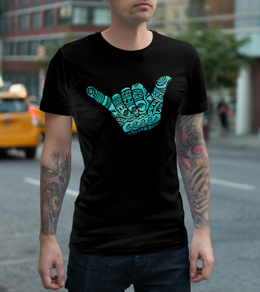 Hang Loose Polynesian Tribal Shaka Hand Blue Boho T-Shirt