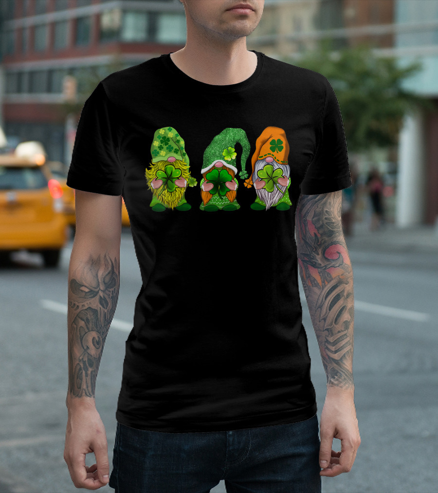 Happy St Patricks Day Three Gnomes with Shamrocks T-Shirt