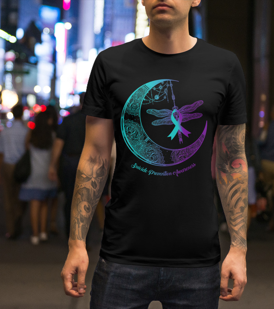 Henna Moon Dragonfly Suicide Prevention Awareness T-Shirt