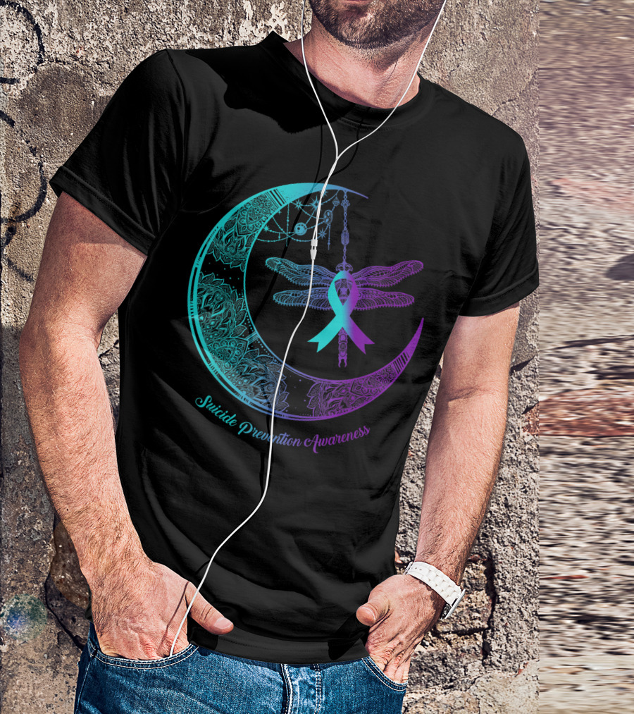 Henna Moon Dragonfly Suicide Prevention Awareness T-Shirt