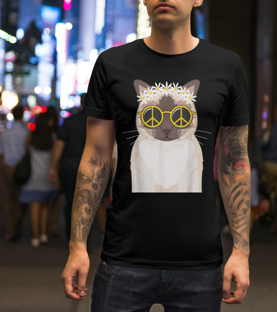 Hippie Cat Lover Soul Peace Flower Power T-Shirt