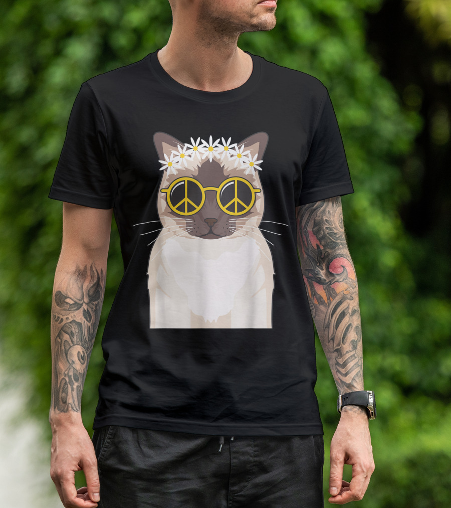 Hippie Cat Lover Soul Peace Flower Power T-Shirt