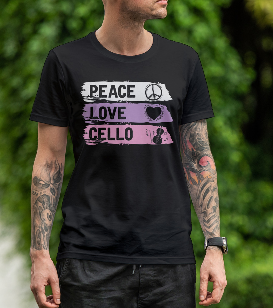 Peace Love Cello Hippie Player Music Symbols T-Shirt