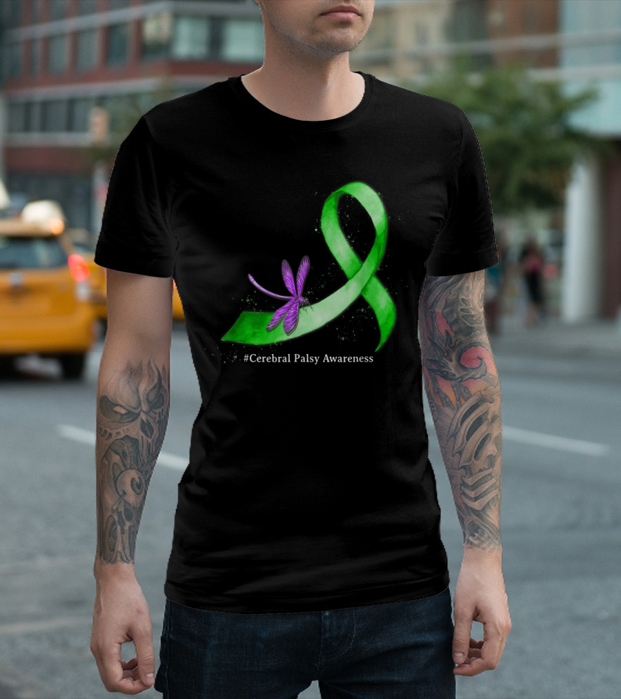 Hippie Dragonfly Green Ribbon #Cerebral Palsy Awareness T-Shirt
