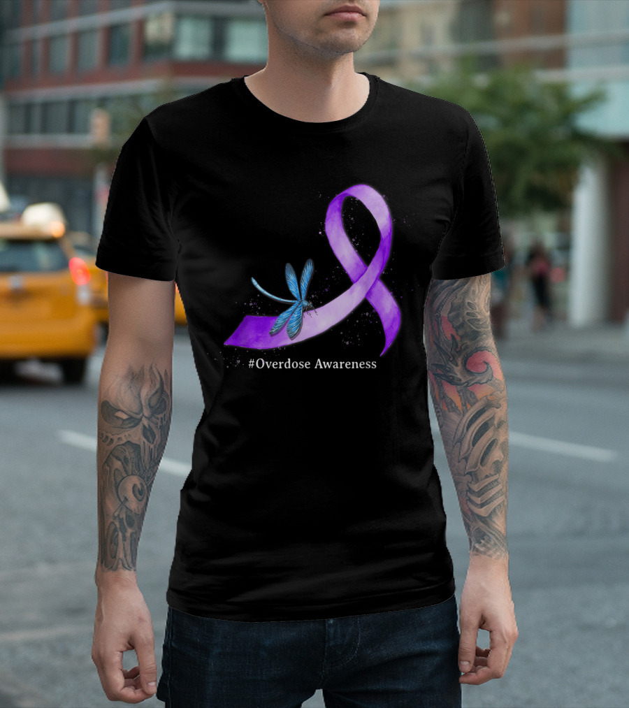 Hippie Dragonfly Purple Ribbon #Overdose Awareness 15 T-Shirt