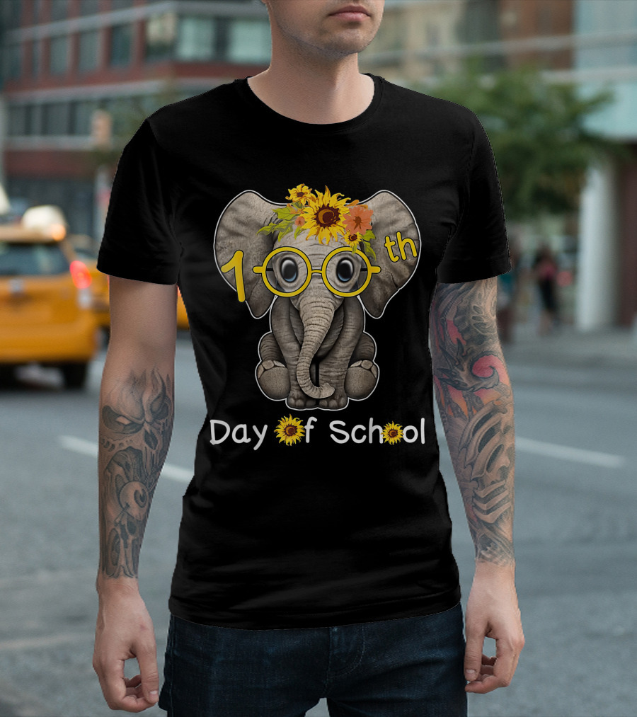 100th Day of School Hippie Elephant Sunflower Lovers T-Shirt