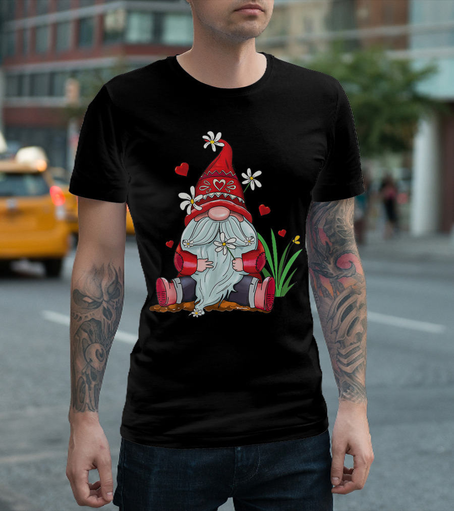 Hippie Gnomes Hearts Valentines Day Flowers and Love T-Shirt