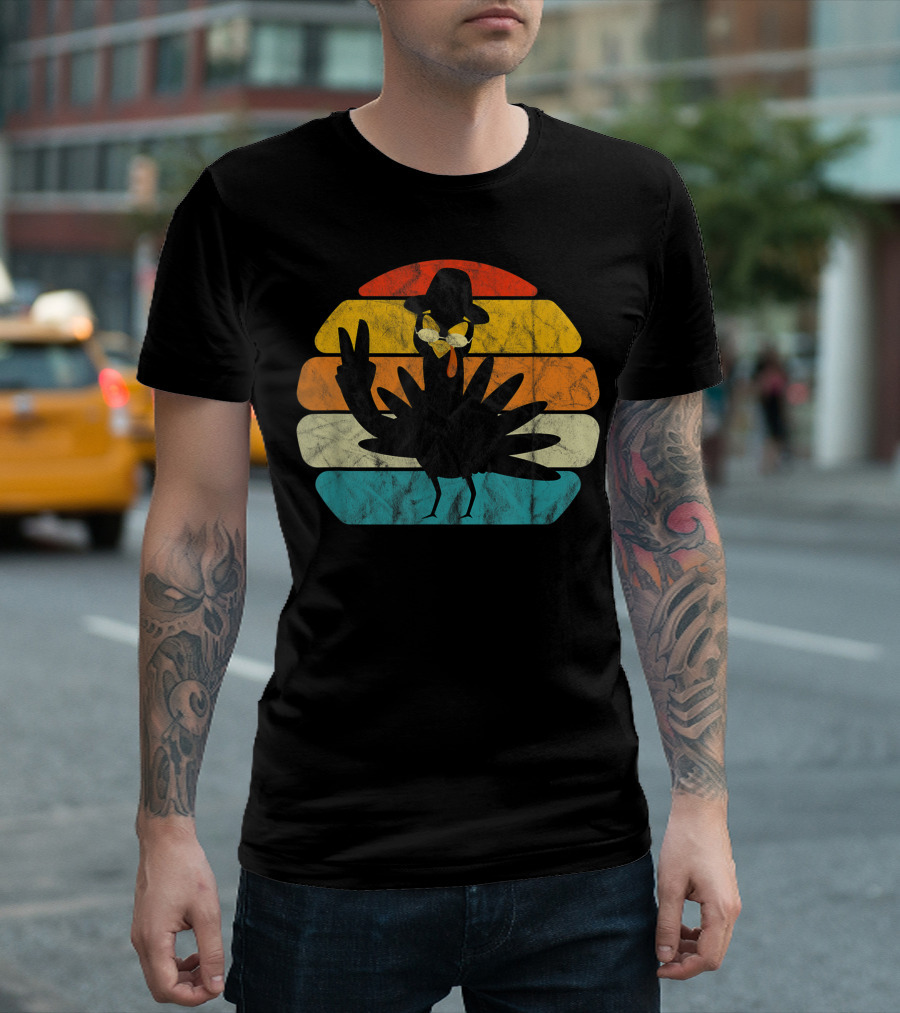 Hippie Peace Sign Turkey Family Thanksgiving Retro T-Shirt