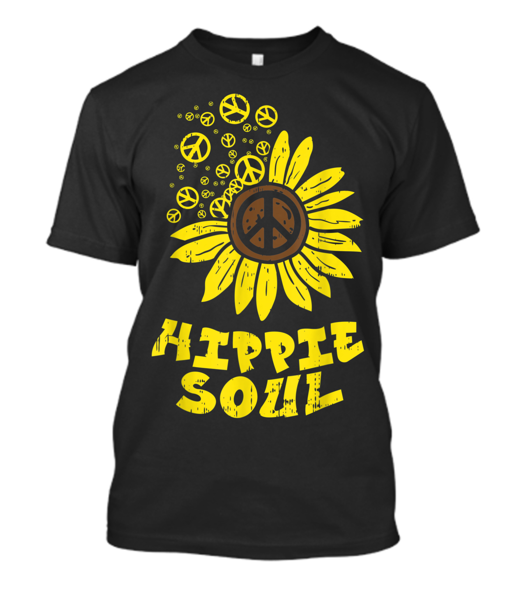 Hippie Soul Sunflower Peace Vintage Floral Bubble Hippi T-Shirt