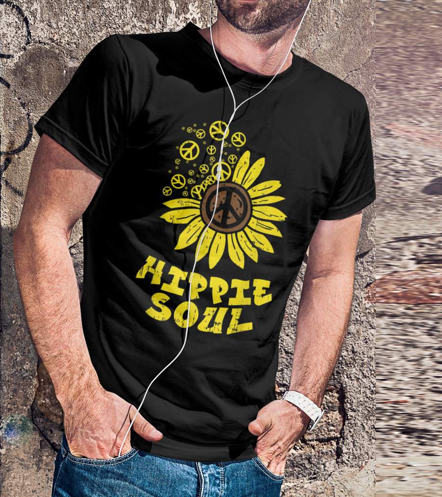 Hippie Soul Sunflower Peace Vintage Floral Bubble Hippi T-Shirt